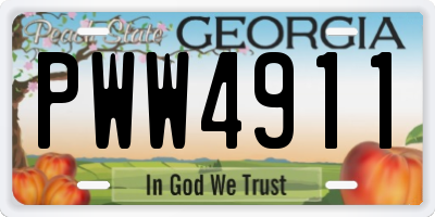 GA license plate PWW4911