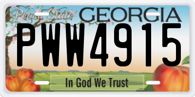 GA license plate PWW4915