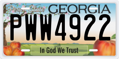 GA license plate PWW4922