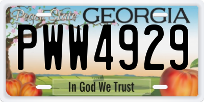 GA license plate PWW4929