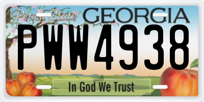 GA license plate PWW4938