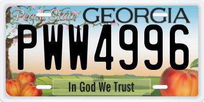 GA license plate PWW4996