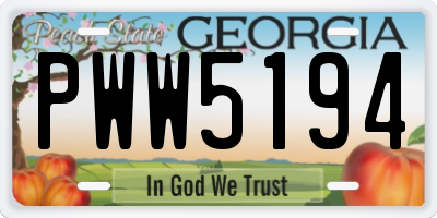 GA license plate PWW5194