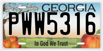GA license plate PWW5316