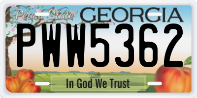 GA license plate PWW5362