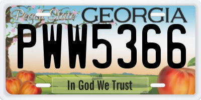 GA license plate PWW5366