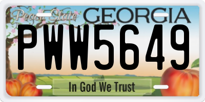 GA license plate PWW5649
