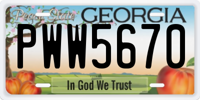 GA license plate PWW5670