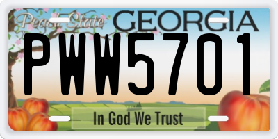 GA license plate PWW5701