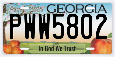 GA license plate PWW5802