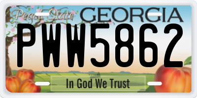 GA license plate PWW5862