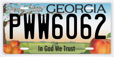 GA license plate PWW6062