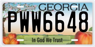 GA license plate PWW6648