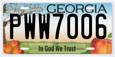 GA license plate PWW7006
