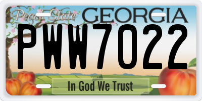 GA license plate PWW7022