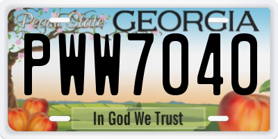 GA license plate PWW7040