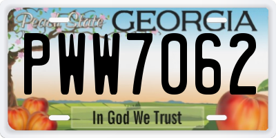 GA license plate PWW7062
