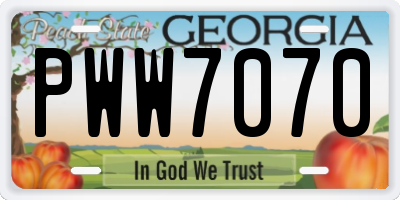 GA license plate PWW7070