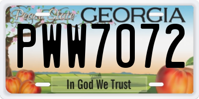 GA license plate PWW7072
