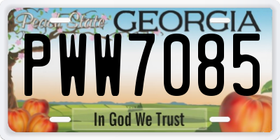 GA license plate PWW7085