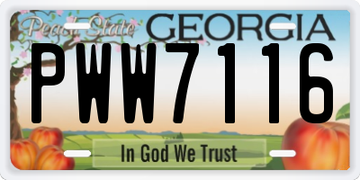 GA license plate PWW7116