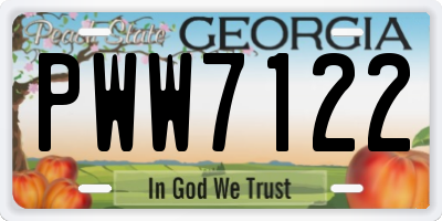 GA license plate PWW7122