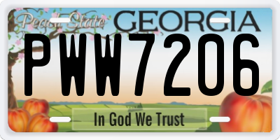 GA license plate PWW7206