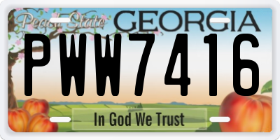 GA license plate PWW7416
