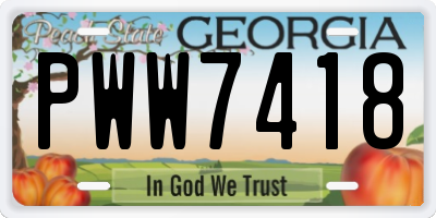 GA license plate PWW7418