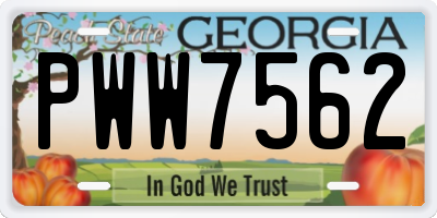 GA license plate PWW7562