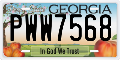 GA license plate PWW7568