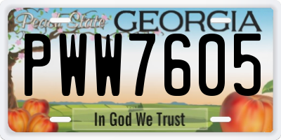 GA license plate PWW7605