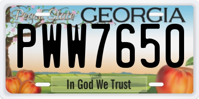 GA license plate PWW7650