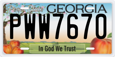 GA license plate PWW7670