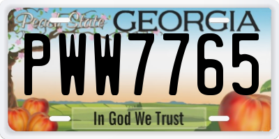 GA license plate PWW7765