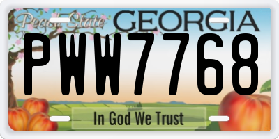 GA license plate PWW7768