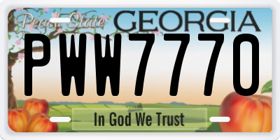 GA license plate PWW7770