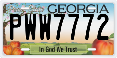GA license plate PWW7772