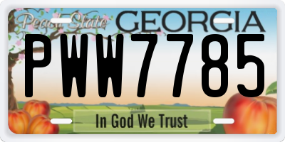 GA license plate PWW7785