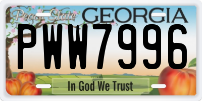GA license plate PWW7996