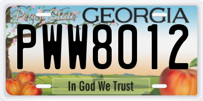 GA license plate PWW8012
