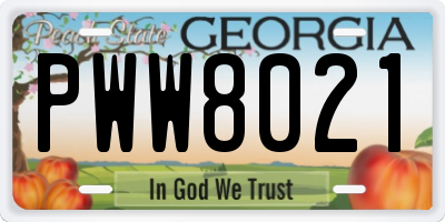GA license plate PWW8021