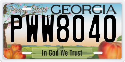 GA license plate PWW8040