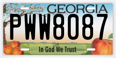 GA license plate PWW8087