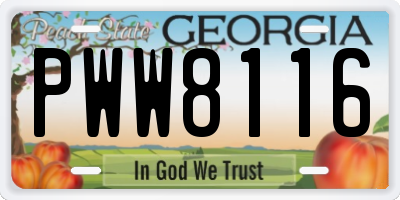 GA license plate PWW8116