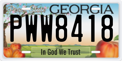 GA license plate PWW8418