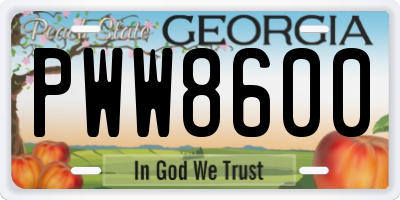 GA license plate PWW8600
