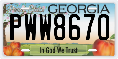 GA license plate PWW8670