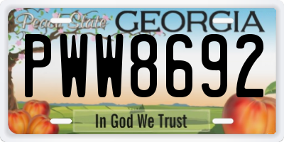 GA license plate PWW8692