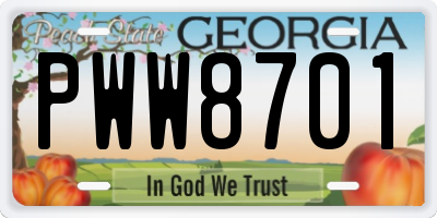 GA license plate PWW8701